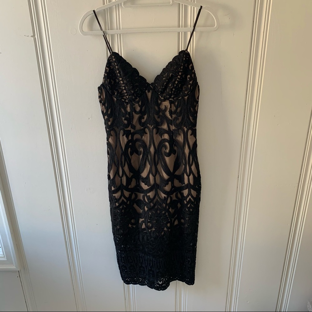 Bardot Black Tan Lace Scallop Cocktail Dress XS